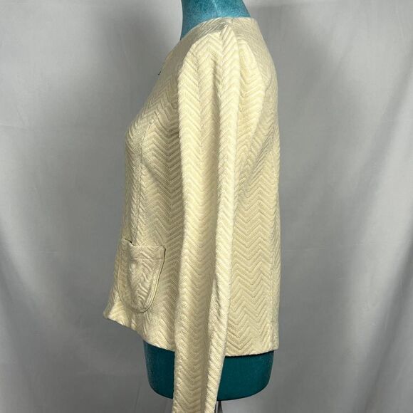 Anthropologie Rosie Neira 100% Cotton Cream Chevron Knit Jacket - Picture 2 of 8